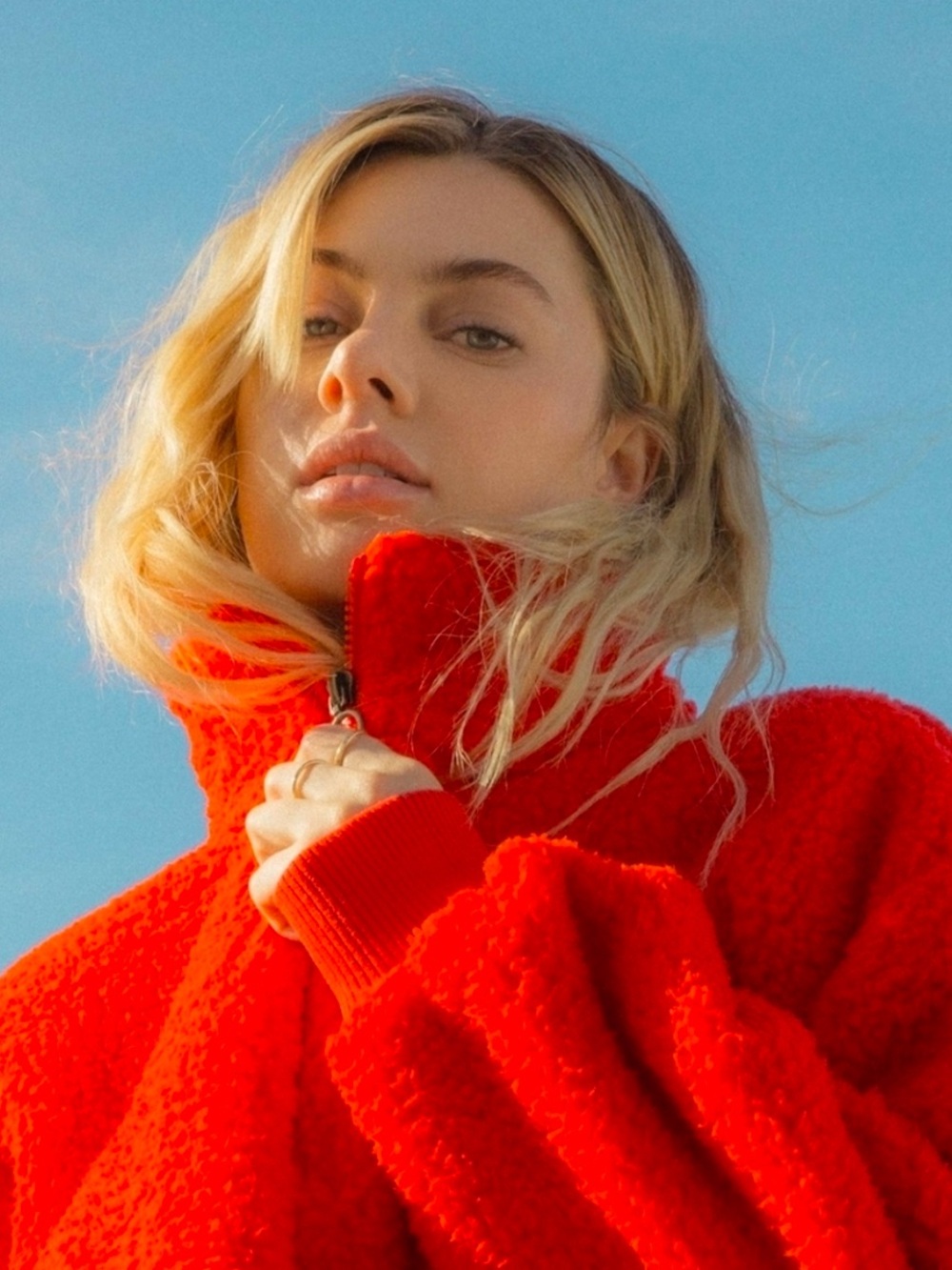 Billabong Bright Red Tomato Teddy Sherpa  Fleece Half Zip Jacket